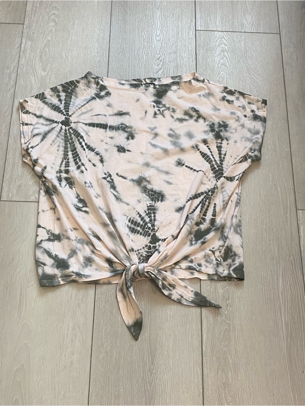 Karen Kane Pink & Gray Tie-Front Tie-Dye Crop Top
